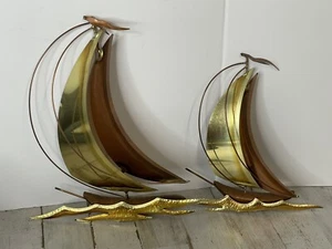 Vintage 3D Copper Brass Sail Boat Wall Hanging Coastal Décor Jere Style Ship Mod - Picture 1 of 11