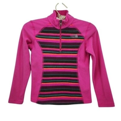 The North Face Fleece Pink Striped 1/4 Zip Pullover Girls Small (7/8) - Image 1 of 4