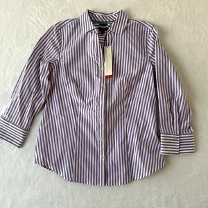 Talbots Das bügelfreie Hemd Damen 4 Knöpfe lila weiß gestreift 3/4 Arm - Bild 1 von 13