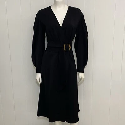 Bash Ba&sh Briane Wrap Dress Womens S Black Long Pleated Sleeve Buckle Belt NWT - Image 1 of 4