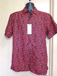 NUEVO CON ETIQUETAS Silver Stone Collection Camisa Floral Roja Azul Para Hombre L Manga Corta Calce Moderno - Imagen 1 de 5