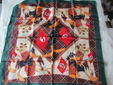 New looney Tuney Silk Scarf Heavy Twill Italy Golf Scottish Plaid Yellow