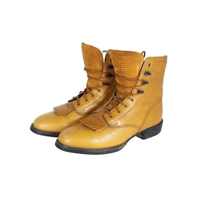 ARIAT Women's VTG 90's Cobalt US6B Tan Leather Lacer Western Ankle Booties Boots - Image 1 of 4