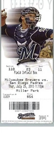 San Diego Padres vs Milwaukee Brewers 7/25/2013 Full Ticket - Jonathan Lucroy - Picture 1 of 2