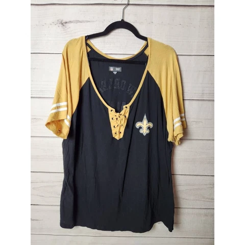 New Orleans Saints NFL Team Apparel Women Top Shirt Black Gold Lace Tie 3XL Cover