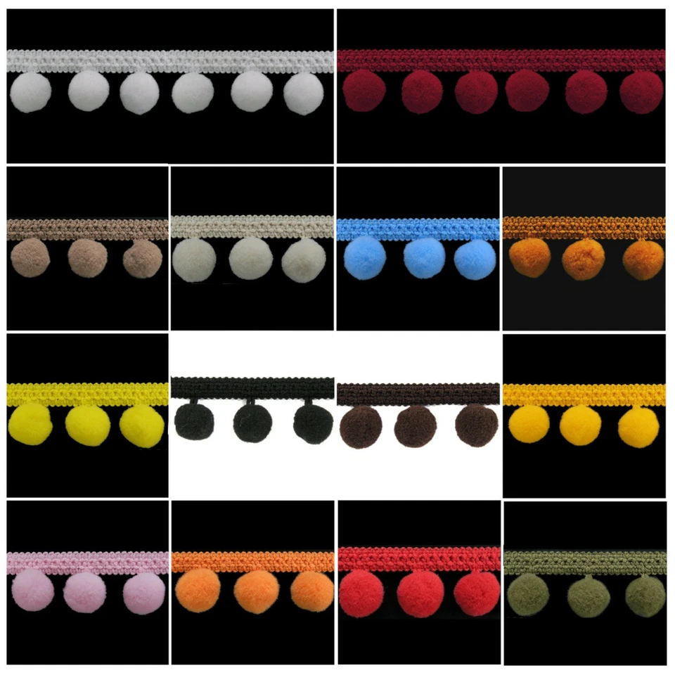 ab 5 Meter Bommelborte 3,5cm breit  Ø2cm Farbauswahl Pompomband Pompon Raspel DE - Bild 1 von 1