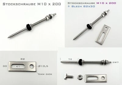 DEUTSCHE MARKE SOLAR Stockschraube M10x200 Edelstahl PV SOLAR Adapterplatte Hammerkopfschr. Mutter