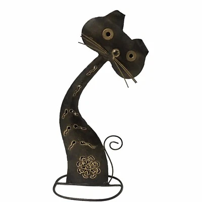 "Figura de escultura de metal de hojalata de gato hierro bronce dorado sentado 15"" de alto" Foto 1 de 4