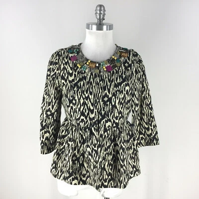 Blazer Chaqueta Nanette Lepore M 8 Anthropologie Ikat Joya 3/4 slv Peplum Foto 1 de 4