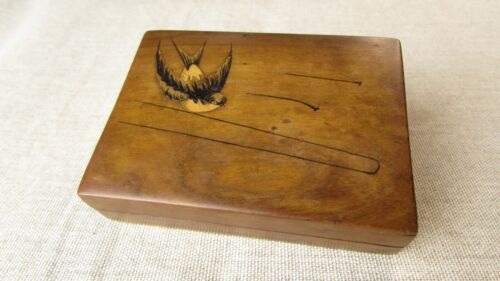 Beautiful Antique Sorrento Ware Small Wooden Marquetry Swallow Hairpin Box