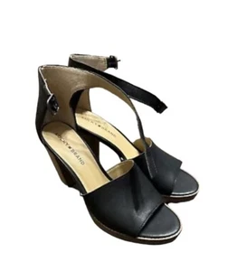 Lucky Brand LK Nylda Black Saddle Leather Slip On Open Toe Heel Size 10 NIB - Picture 1 of 9