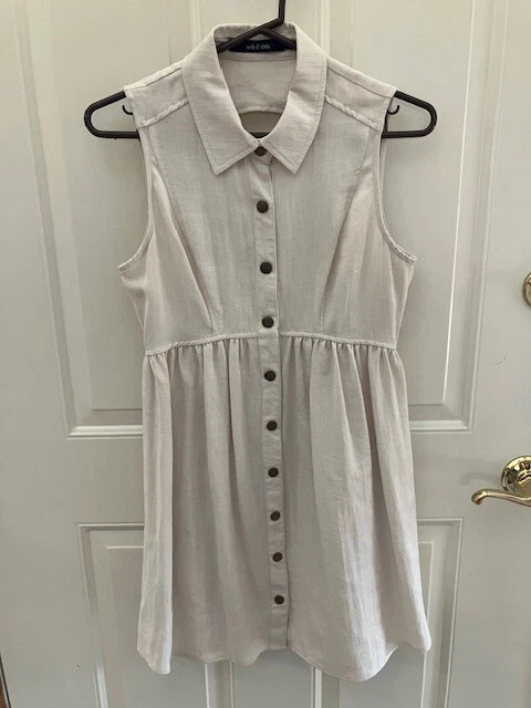 Ark & Co. Women's Juniors Dress Size S Linen Look Tan Open Back - Image 1 of 4