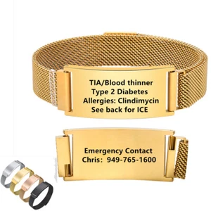 Personalized Medical Alert ID Bracelet Emergency Bangle Wristband - Picture 1 of 24