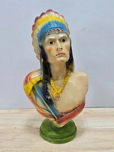 Vintage Native American Chief Plaster/ Chalkware Bust Statue - Picture 1 of 18