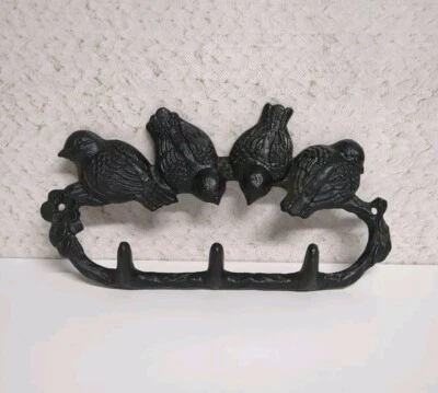 Hierro Fundido Pájaro Negro Pared 3 Ganchos Jardín Decoración Llavero Abrigo Paños Estante 10" Foto 1 de 4