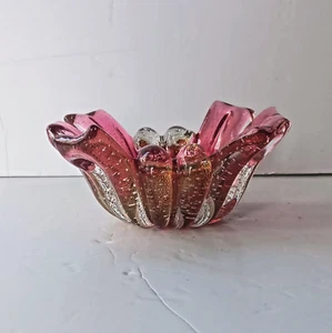 Murano Archimede Seguso Glass Pink &Gold Polvere Bullicante Bubble Ashtray Bowl - Picture 1 of 10