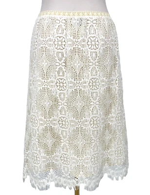 Garnet Hill women's 10/L skirt batten berg-like lace ivory knee length cotton - Image 1 of 4