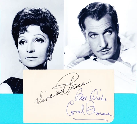 Vincent Price / Coral Browne   Autograph , Original Hand Signed Photo Cover