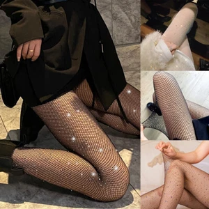 Frauen Sexy Kristall Strass Fishnet Mesh Socken Strümpfe Strumpfhosen § - Bild 1 von 20