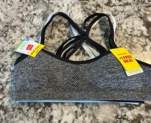 3er Pack Neu Hanes Mädchen Seamless Cross Strappy Back BH Medium Schwarz Weiß Grau - Bild 1 von 7