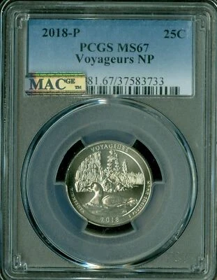 2018 P VOYAGEURS QUARTER PCGS MS67 PQ 2ND FINEST GRADED MAC SPOTLESS * - Image 1 of 2
