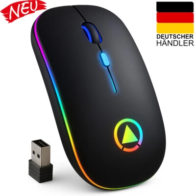 PC Maus Kabellos USB Wireless Mouse Gaming Mouse LED RGB PC MAC Aufladbar - Bild 1 von 4