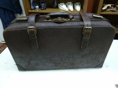 EL1-20) Vintage Cowhide leather suitcase imitation elephant travel carry on case - Image 1 of 4