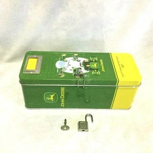 JOHN DEERE TIN BANK STORAGE BOX WITH LOCK & 1 KEY - COLLECTIBLE - Picture 1 of 12