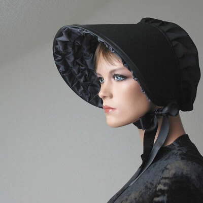 HANDGEFERTIGT Viktorianische Haube mit schwarzer Rüsche - Victorian Bonnet, Steampunk, Lolita