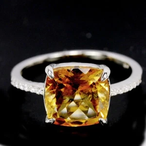 ANELLO ARGENTO 925 CITRINO GIALLO ARANCIO NATURALE E ZIRCONI BIANCHI MISURA 6,25 - Foto 1 di 6