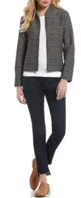 Chaqueta de Vuelo EILEEN FISHER Mezcla de Algodón Jacquard Cremallera Pequeña Grande LP $278 Foto 1 de 4