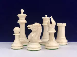 1849 Staunton COOKE TYPE Camel Bone Hand Carved Chess Pieces Set King 3.75" - Picture 1 of 10