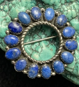 Navajo Bea Tom Sterlingsilber Lapis Anhänger Brosche Anstecknadel 10,4 g 1,25" Vintage EUC! - Bild 1 von 9