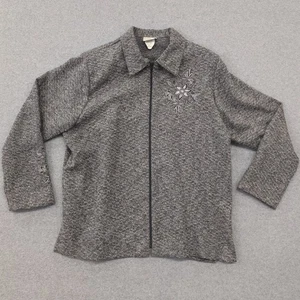 Bon Worth Womens Gray Floral Embroidered Zip Up Jacket Size L - Picture 1 of 6