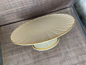 Lenox Fluted 11" Gold Trim Pedestal Cake Stand Plate - Picture 1 of 4