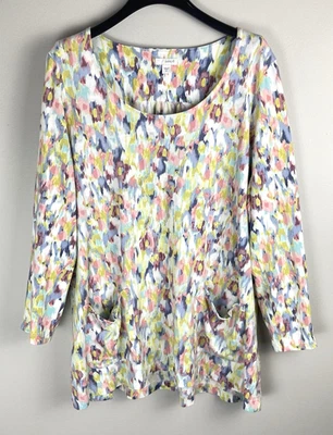 Top túnica acuarela Pure Jill Jill manga larga bolsillos estampado abstracto talla XL Foto 1 de 4