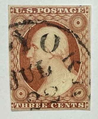US #11A 1852 3c lavado. carmín marrón con más carmín tipo II usado; Pos 63R2L Foto 1 de 3