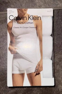 Calvin Klein Tank Top Men White Cotton Stretch Sleeveless 3-Pack (ALL SIZES) - Image 1 of 2