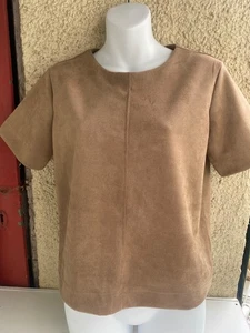 NEU SAINSBURY'S KUNSTWILDLEDER KASTIG KURZARM PULLOVER OBERTEIL XS UK6/8 REHBRAUN - Bild 1 von 12