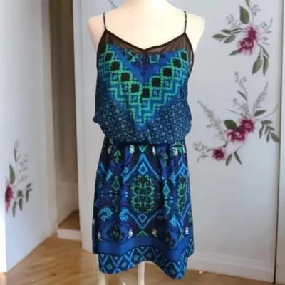 Mini vestido de verão feminino Express sem mangas azul e verde tamanho XS EXCELENTE ESTADO USADO - Imagem 1 de 4