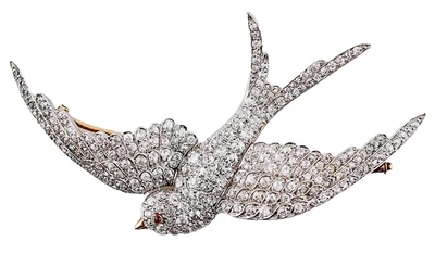 3.27ct Natural Diamond 14K BIS Hallmarked Yellow Gold Ruby Bird Brooch Pin - Image 1 of 4