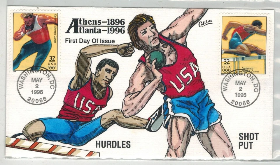1996 COLLINS HANDPAINTED ATLANTA OLYMPICS COMBO HURDLES & SHOT PUT - Image 1 of 1