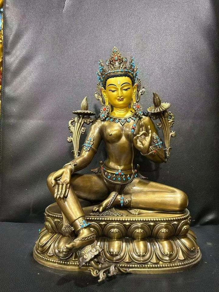 Estatua de cobre de Buda Tara verde tibetano 21 cm Foto 1 de 1