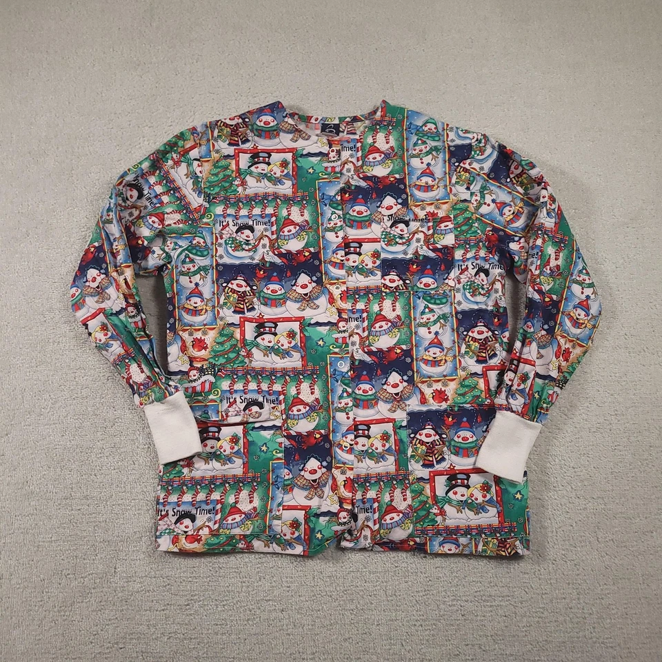 Barco Uniforms Scrub Jacket Womens Medium Christmas Snowman Print Warm-Up Cuffs - Image 1 of 4