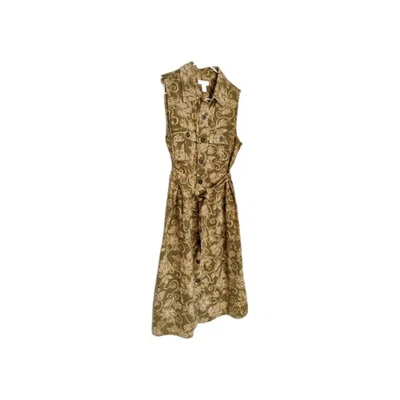 Vestido Charter Club Sin Mangas Botón Frontal Verde Beige Floral Para Mujer Pequeño 10P Foto 1 de 4