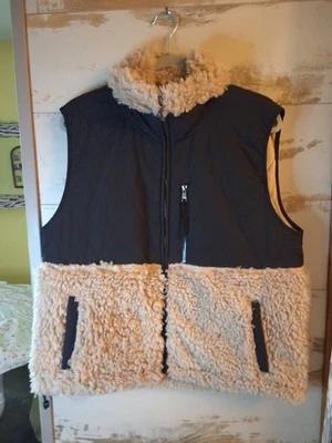 Chaleco Sherpa Crema/Negro Abercrombie & Fitch Cremallera Completa Mujer Grande Poliéster  Foto 1 de 4