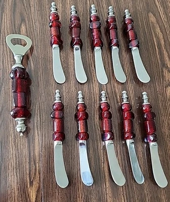Cocktail spreaders Red Beaded Handles W/ Bottle Opener Charcuterie 11 Pc. Set - Image 1 of 4