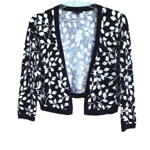 NWT Talbots Sz M Cropped Open Front Cardigan Lightweight Black White Sweater - Picture 1 of 12