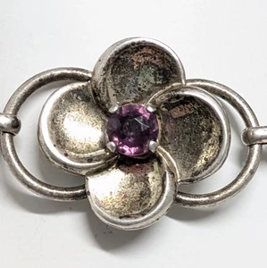 Brazalete Vintage Plata Esterlina Panel Flor 7" Vidrio Amatista 18.08g Sin Marcar - Imagen 1 de 18