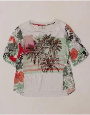 Camiseta Top DESIGUAL Mujer Gráfica Reino Unido 10 Pequeña Blanca Floral Algodón AD06 Foto 1 de 3